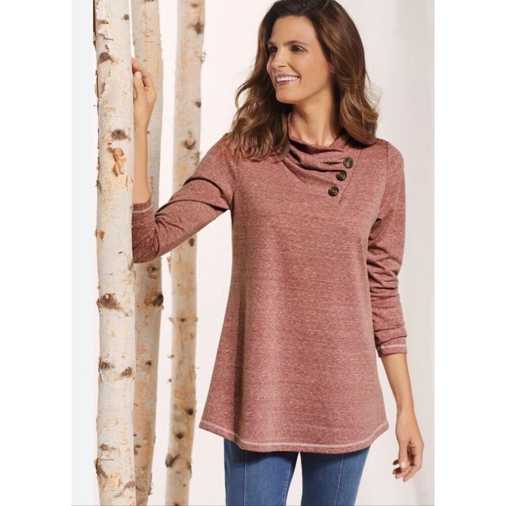 Soft Surroundings Brinley button neck button sweater small